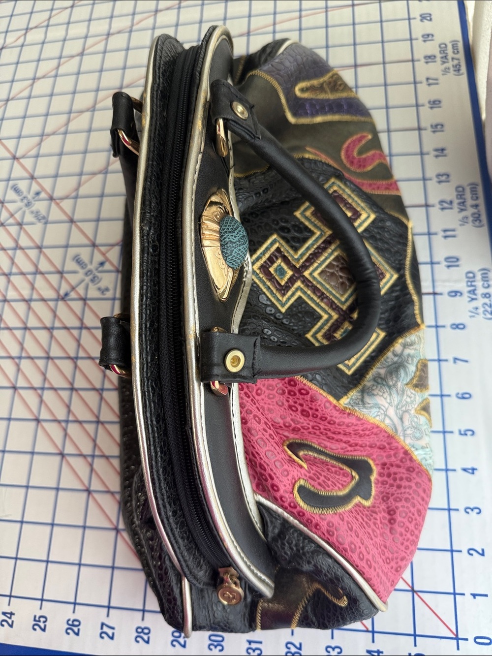 Vintage 90s NAS Bags Patchwork Maximalist Embossed Satchel Purse - Picture 6 of 16